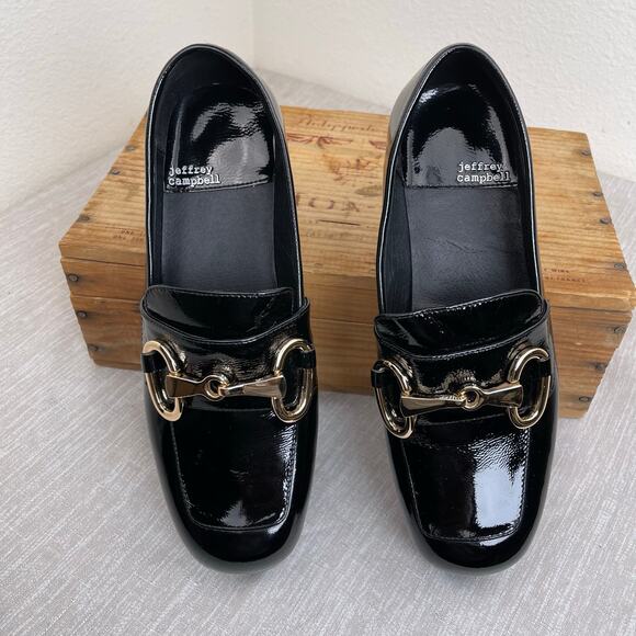 Jeffrey Campbell Student Horse Bit Loafer Black Patent Leather Platform Womens 8 - Picture 3 of 9